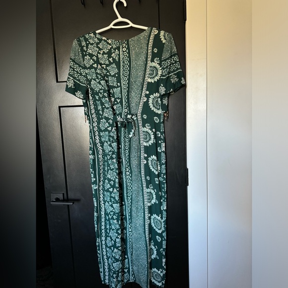 Emblem Dark Green And White Floral Pattern Beaded Maxi Dress - Picture 2 of 8